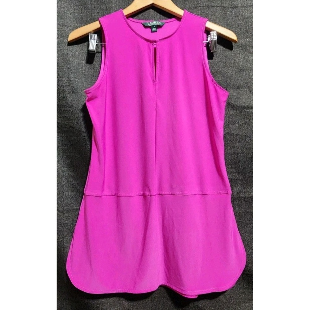 Lauren Ralph Lauren Fusia Pink Keyhole‎ Sleeveless Tunic Top Shirt Sz S Casual